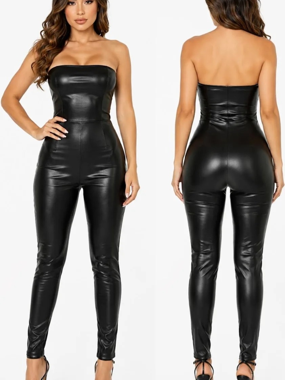 🖤 Strapless Faux Leather Jumpsuit - Black